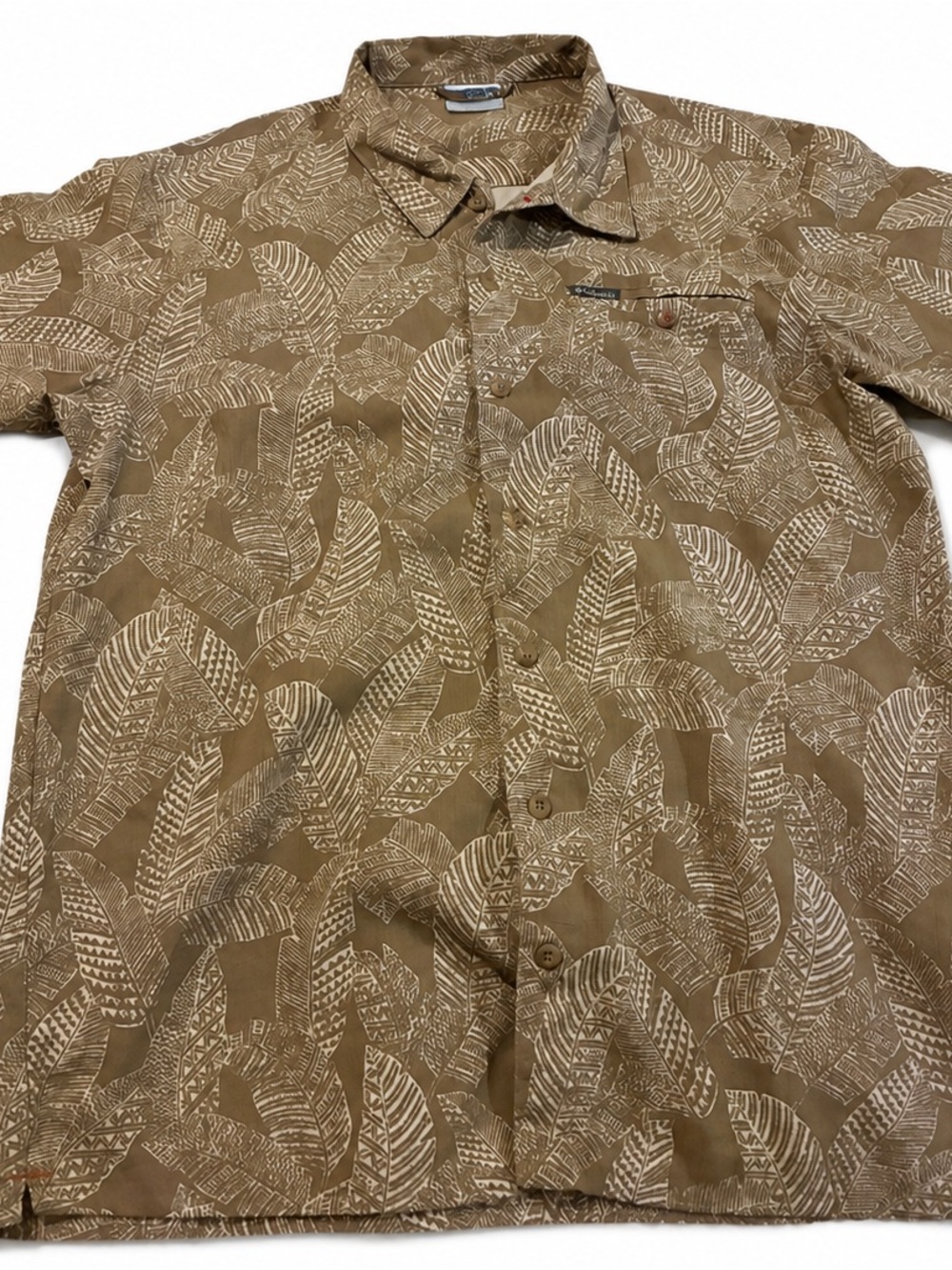 Columbia Brown and White Leaf-Print Button-Down Shirt